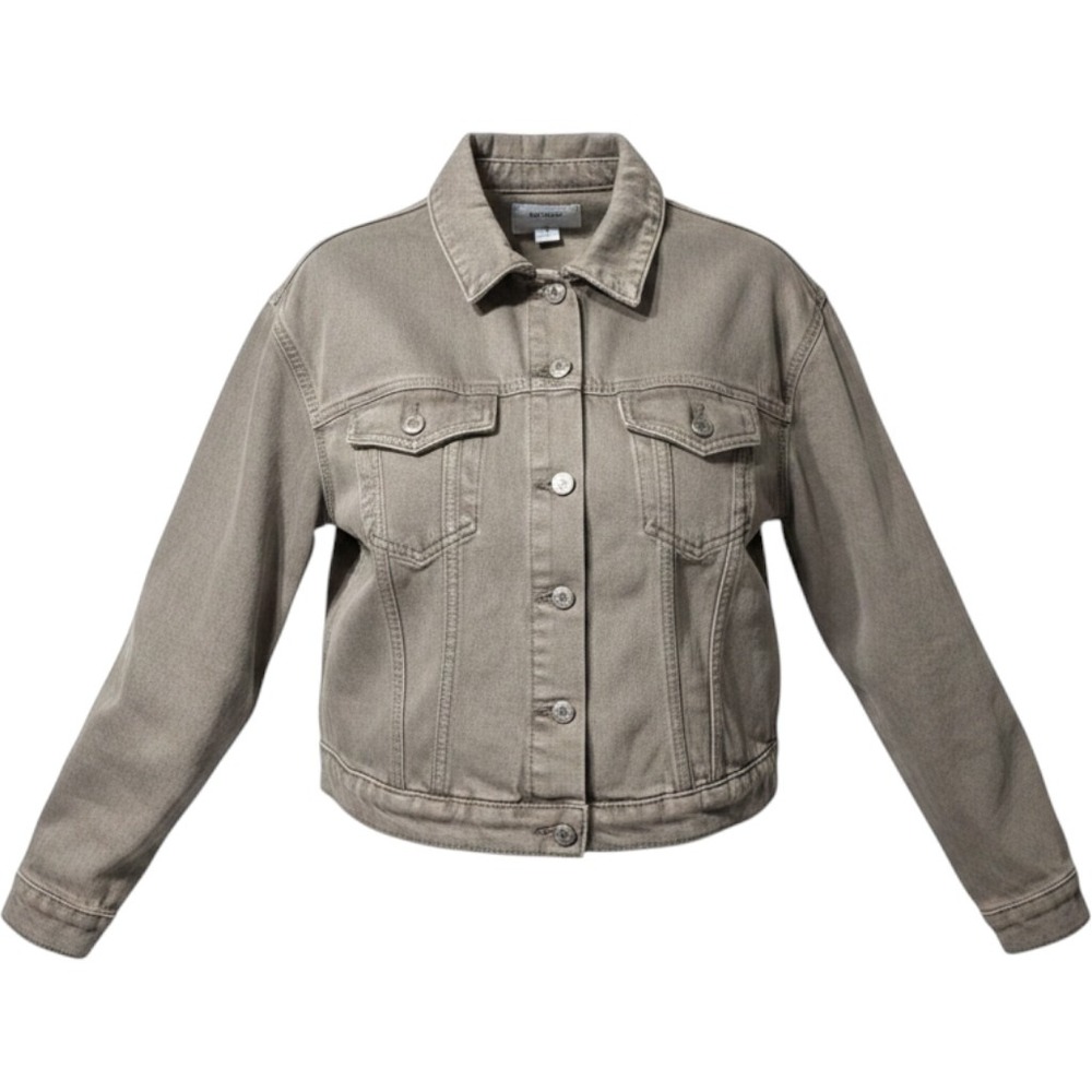 Old Navy Denim Jacket Women M Tan Khaki Cropped Trucker Utility Neutral Gorpcore